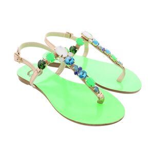 Ventutto Rio Green Crystal Cluster T Strap Sandal